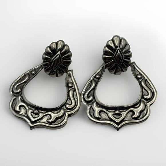 Unbranded Jewelry - Vtg Silver Tone Statement Earrings Modern Western Pierced Native Jewelry